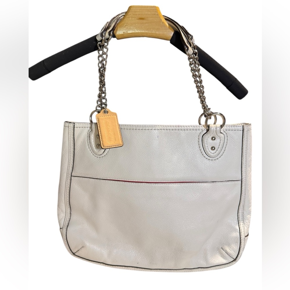 Coach 24081 white leather Y2K vintage chain shoulder strap tote bag - Picture 3 of 14